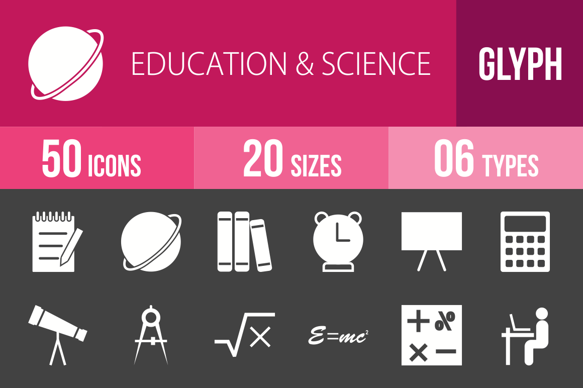 50 Education & Science Glyph Inverted Icons - Overview - IconBunny