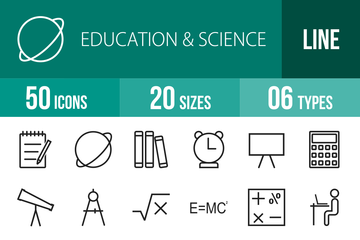 50 Education & Science Line Icons - Overview - IconBunny
