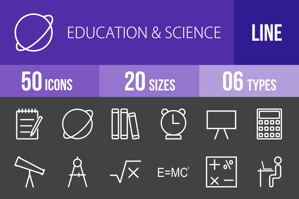 50 Education & Science Line Inverted Icons - Overview - IconBunny