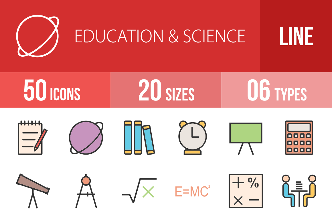 50 Education & Science Line Multicolor Filled Icons - Overview - IconBunny