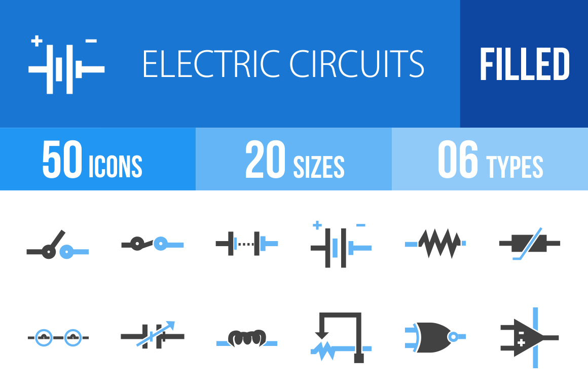 50 Electric Circuits Blue Black Icons - Overview - IconBunny