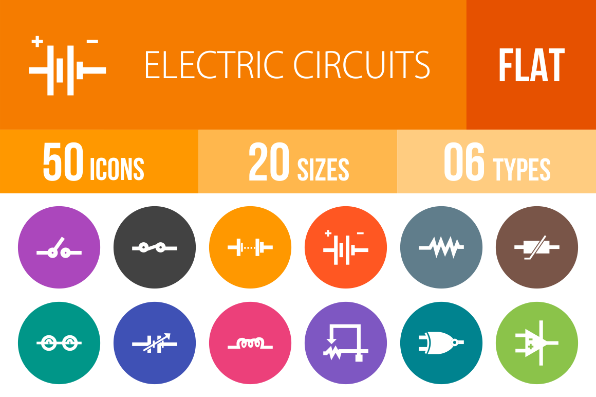 50 Electric Circuits Flat Round Icons - Overview - IconBunny