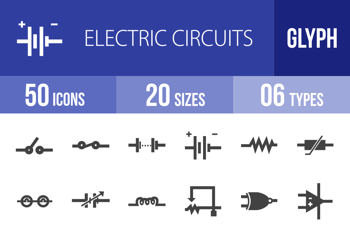 50 Electric Circuits Glyph Icons - Overview - IconBunny