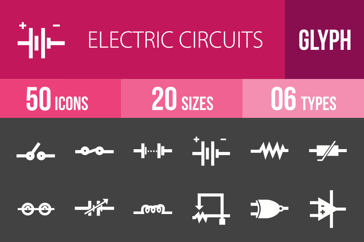 50 Electric Circuits Glyph Inverted Icons - Overview - IconBunny