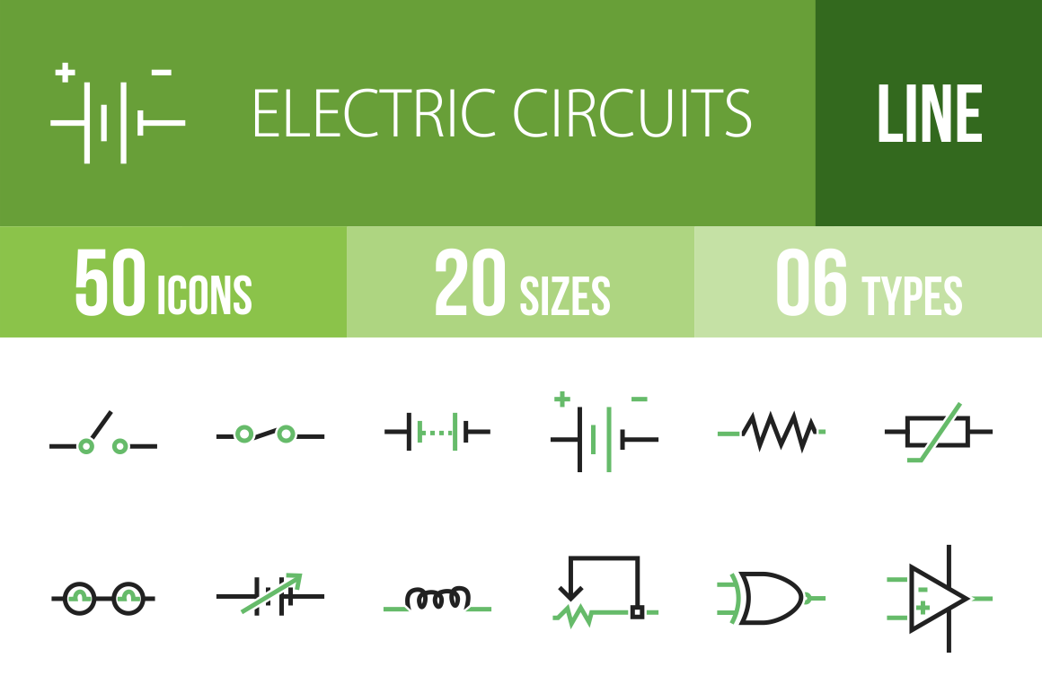 50 Electric Circuits Line Green Black Icons - Overview - IconBunny