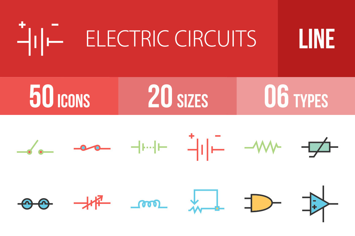 50 Electric Circuits Line Multicolor Filled Icons - Overview - IconBunny
