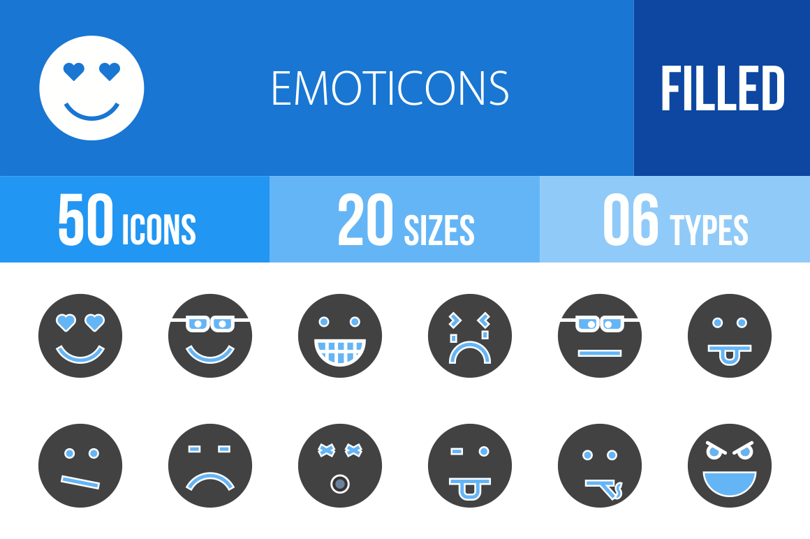 50 Emoticons Blue & Black Icons - Overview - IconBunny