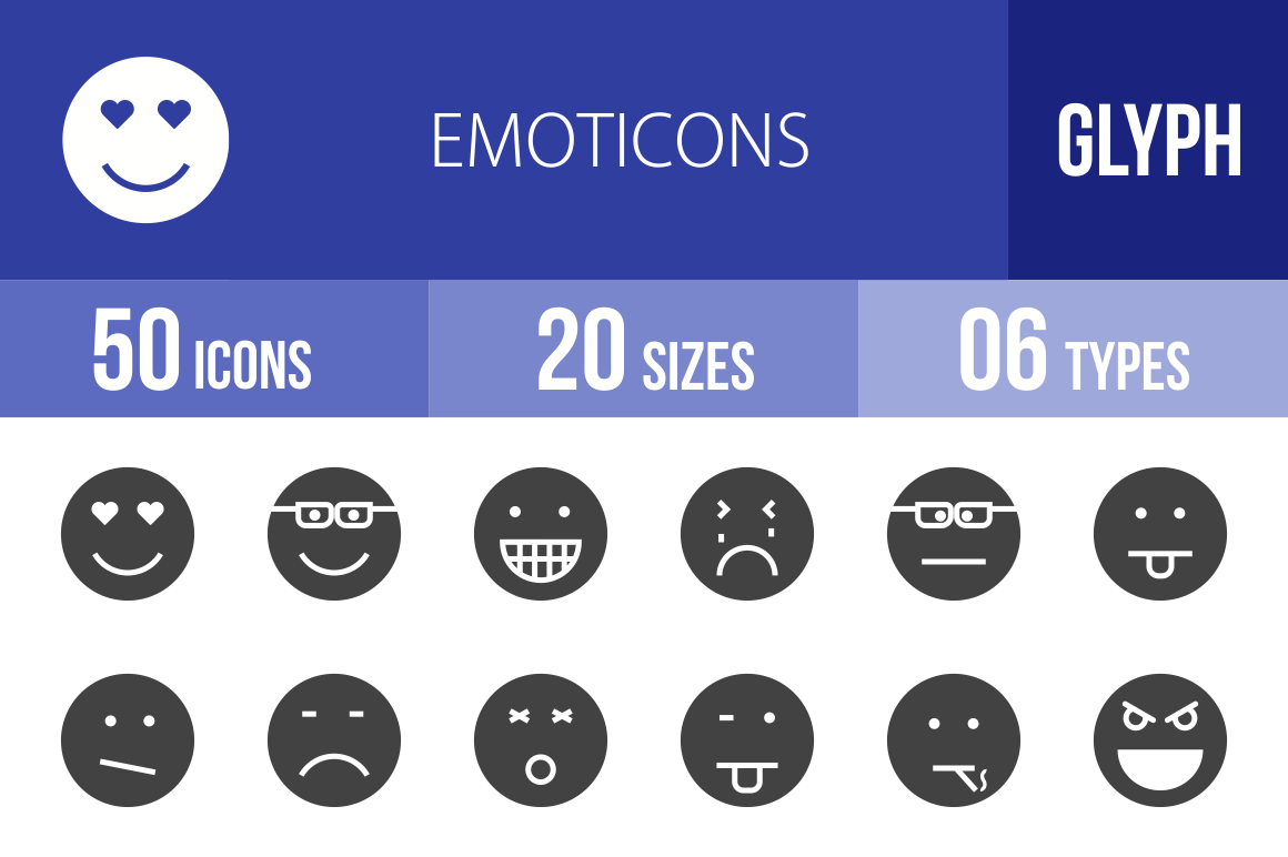 50 Emoticons Glyph Icons - Overview - IconBunny