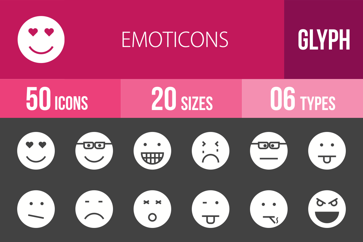 50 Emoticons Glyph Inverted Icons - Overview - IconBunny