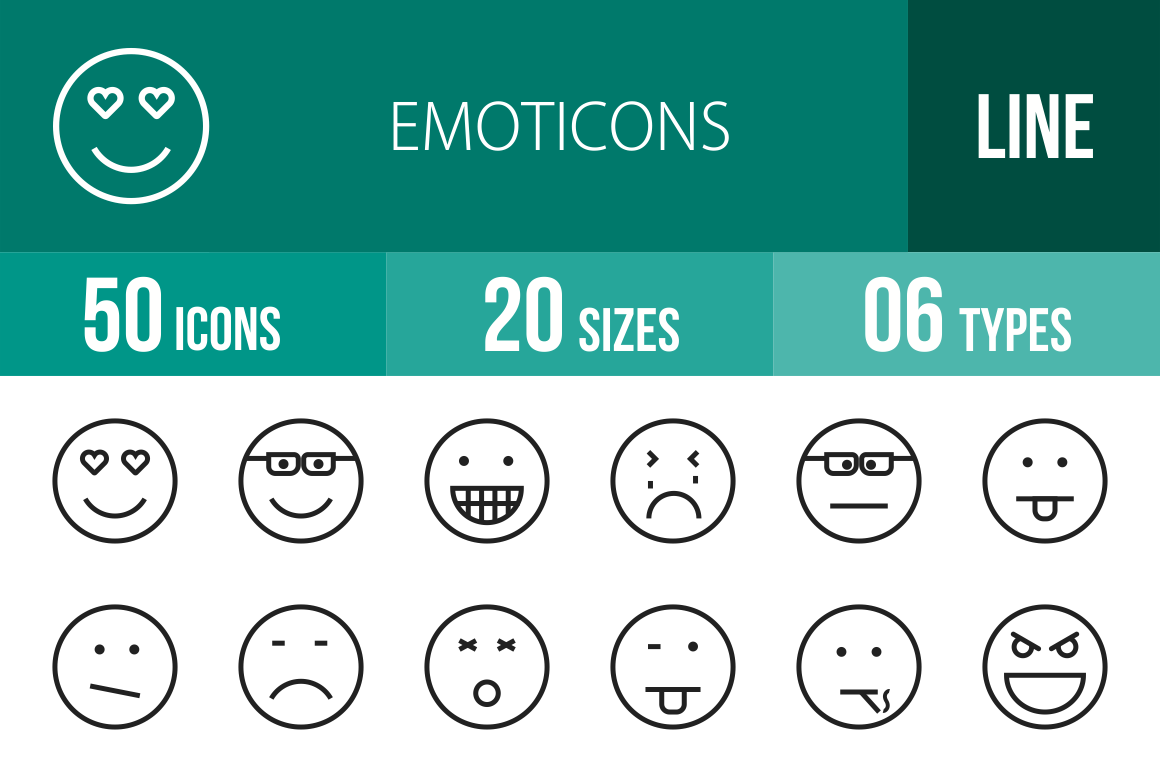 50 Emoticons Line Icons - Overview - IconBunny