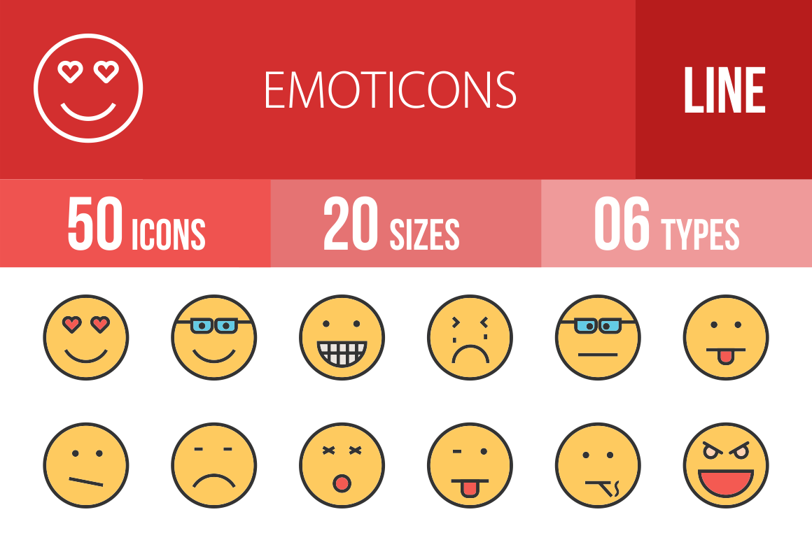 50 Emoticons Line Multicolor Filled Icons - Overview - IconBunny