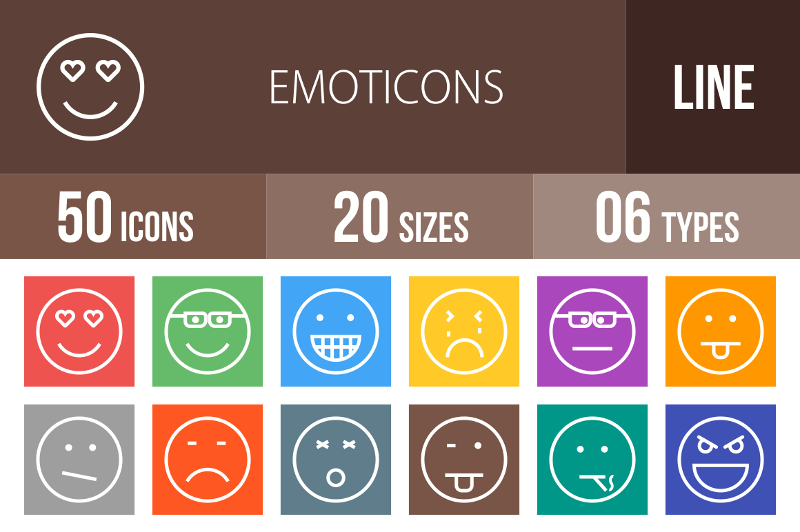 50 Emoticons Line Multicolor B/G Icons - Overview - IconBunny