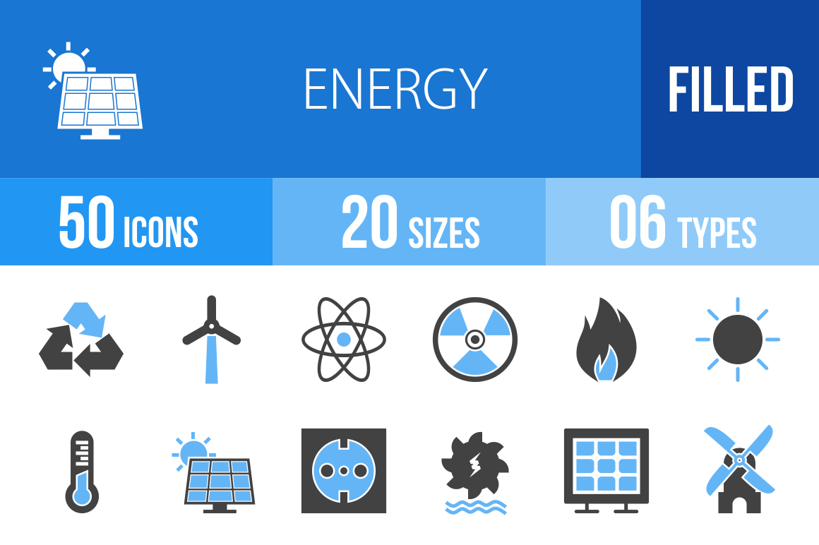 50 Energy Blue & Black Icons - Overview - IconBunny