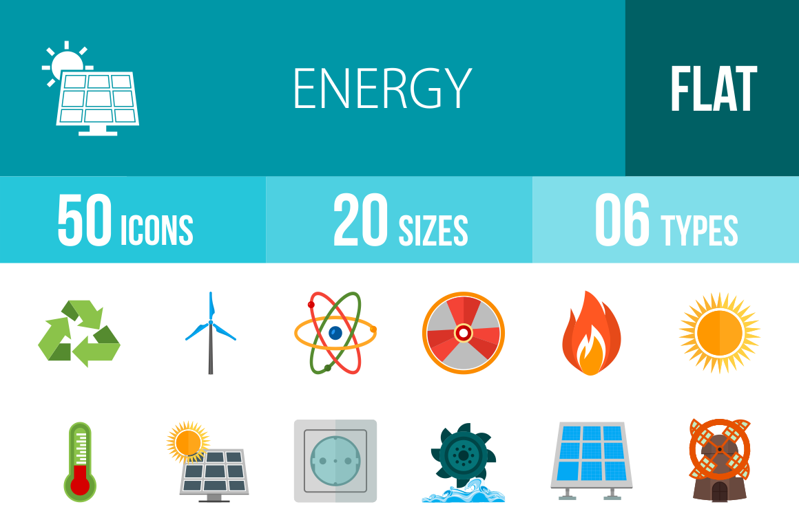50 Energy Flat Multicolor Icons - Overview - IconBunny