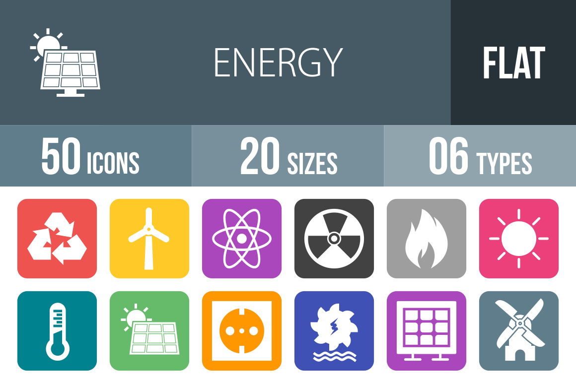 50 Energy Flat Round Corner Icons - Overview - IconBunny