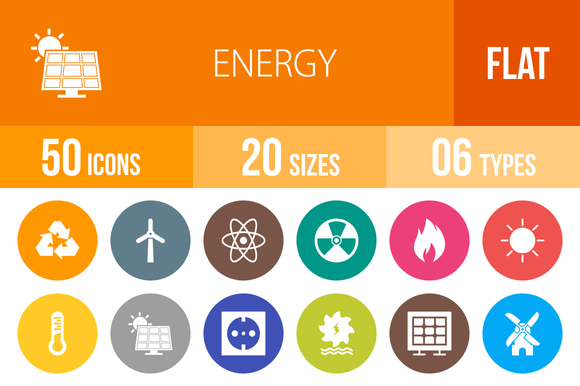 50 Energy Flat Round Icons - Overview - IconBunny