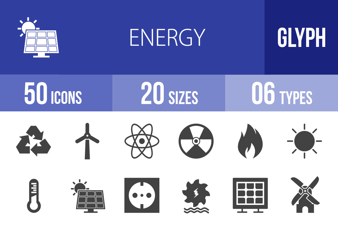 50 Energy Glyph Icons - Overview - IconBunny