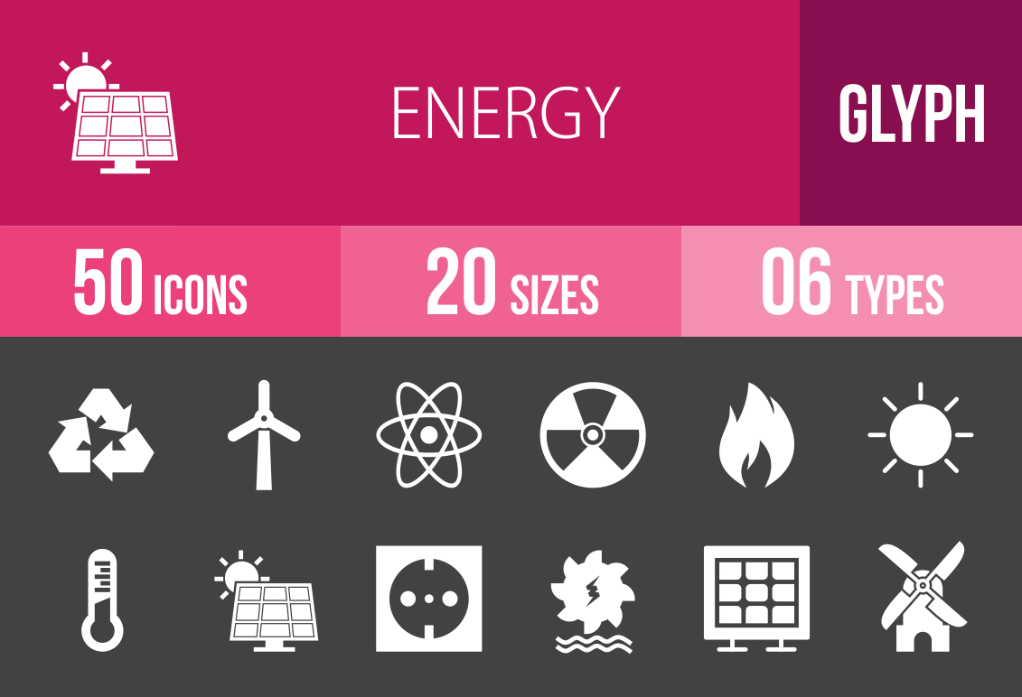 50 Energy Glyph Inverted Icons - Overview - IconBunny