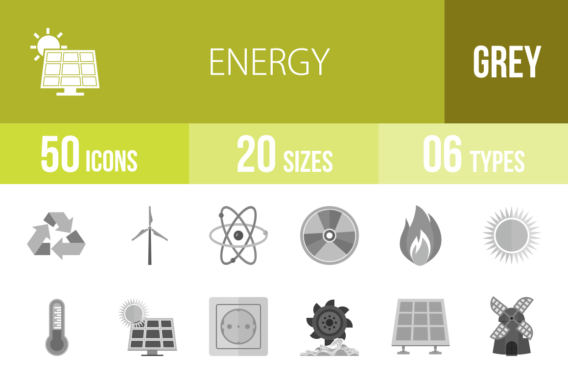 50 Energy Greyscale Icons - Overview - IconBunny