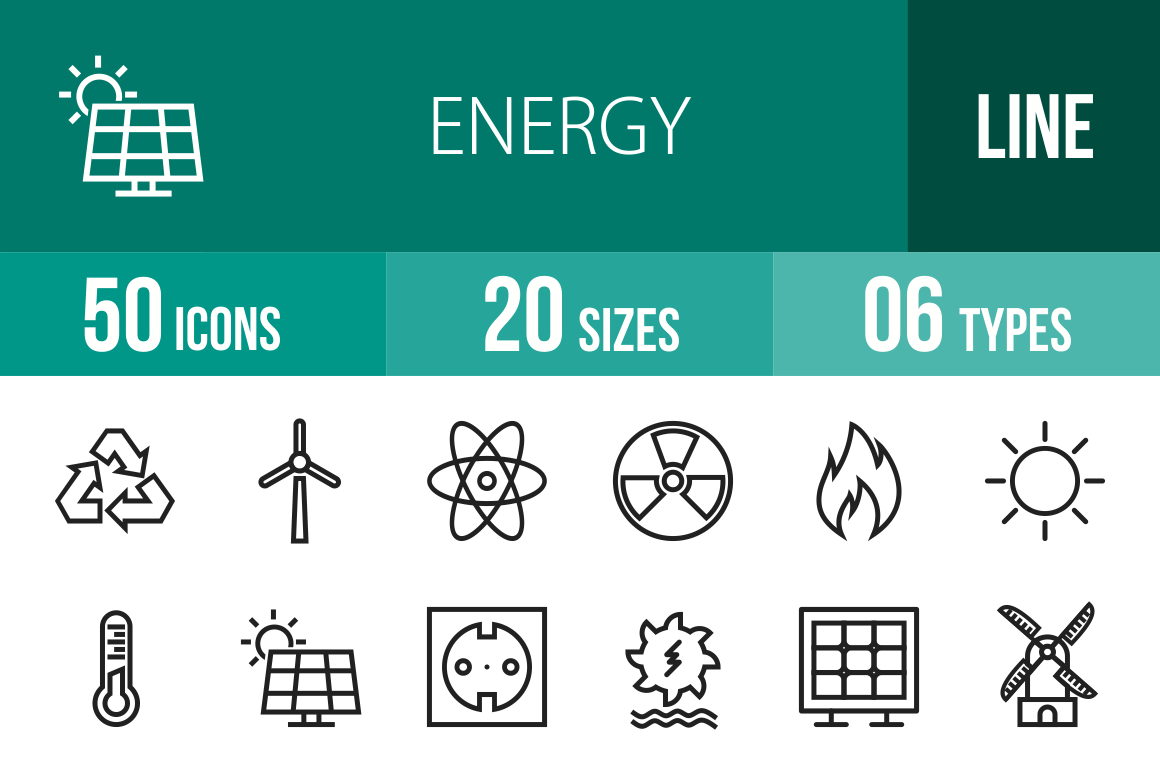50 Energy Line Icons - Overview - IconBunny