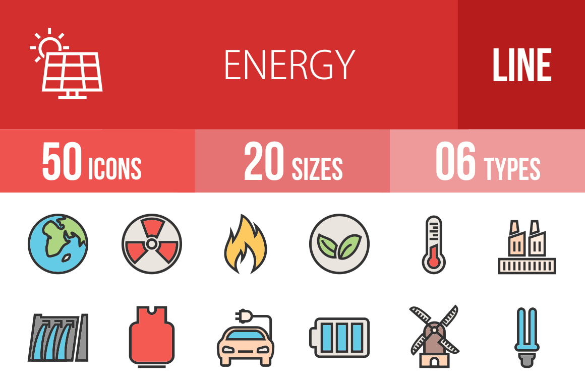 50 Energy Line Multicolor Filled Icons - Overview - IconBunny