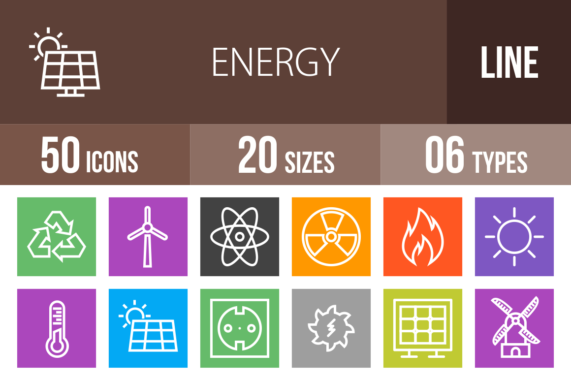 50 Energy Line Multicolor B/G Icons - Overview - IconBunny