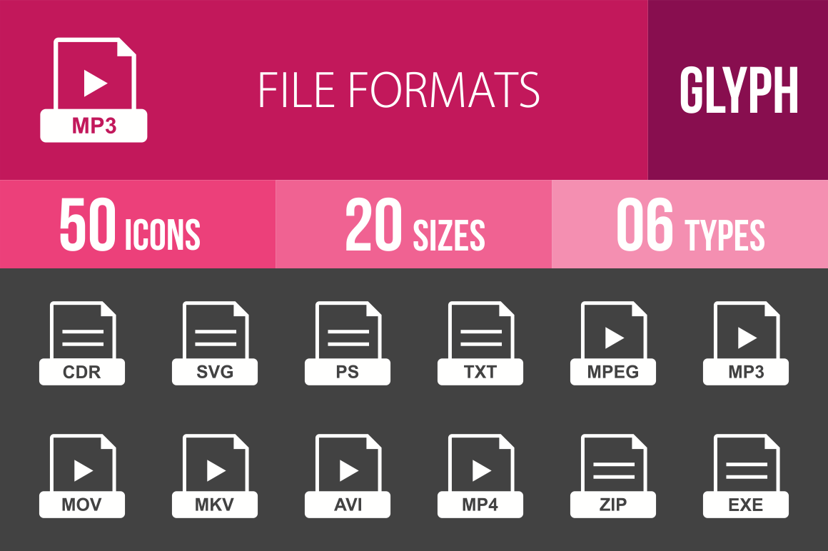 50 File Formats Glyph Inverted Icons - Overview - IconBunny