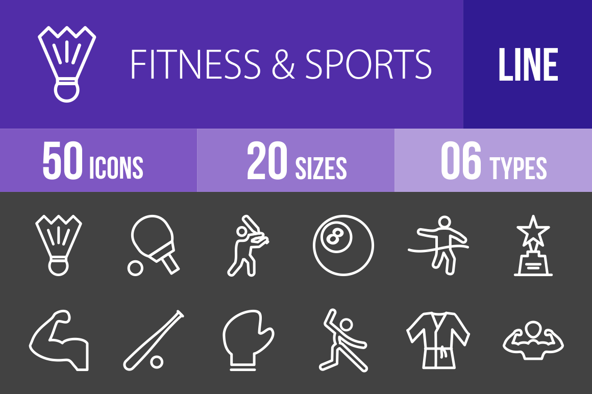 50 Fitness & Sports Line Inverted Icons - Overview - IconBunny