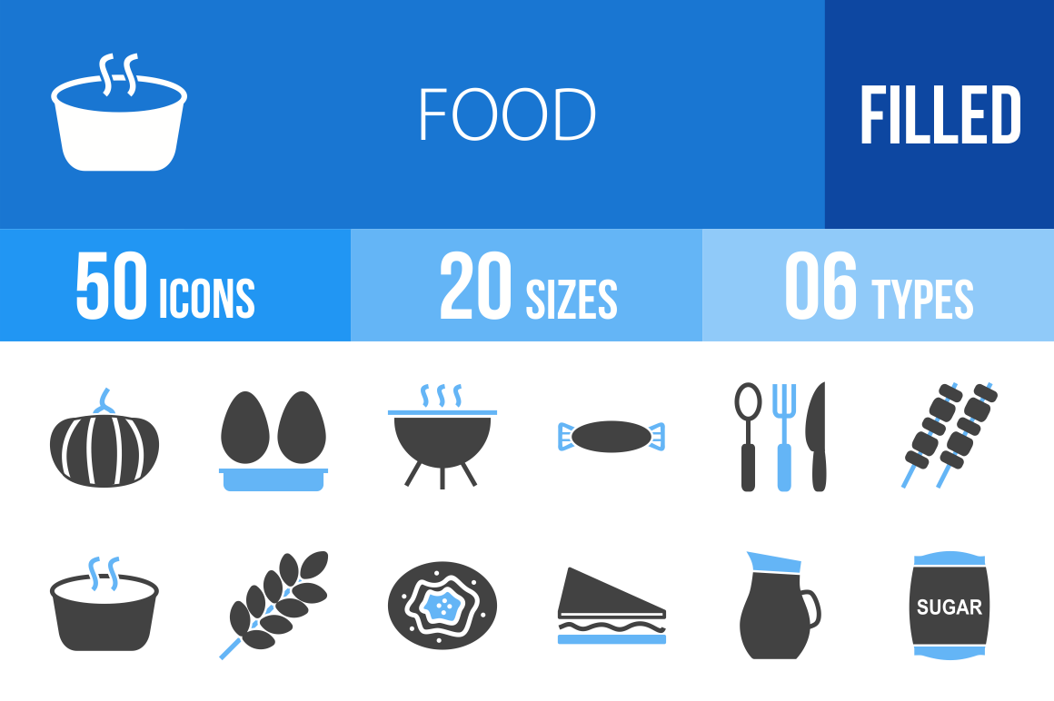 50 Food Blue & Black Icons - Overview - IconBunny