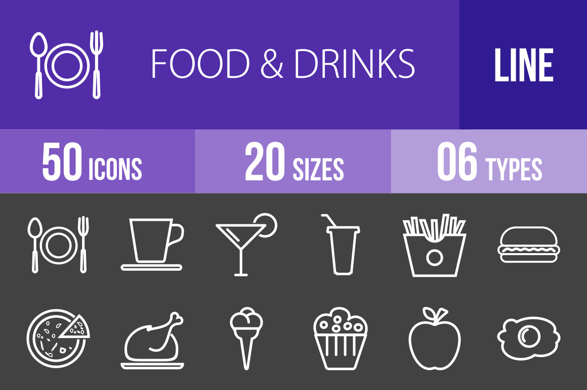 50 Food & Drinks Line Inverted Icons - Overview - IconBunny