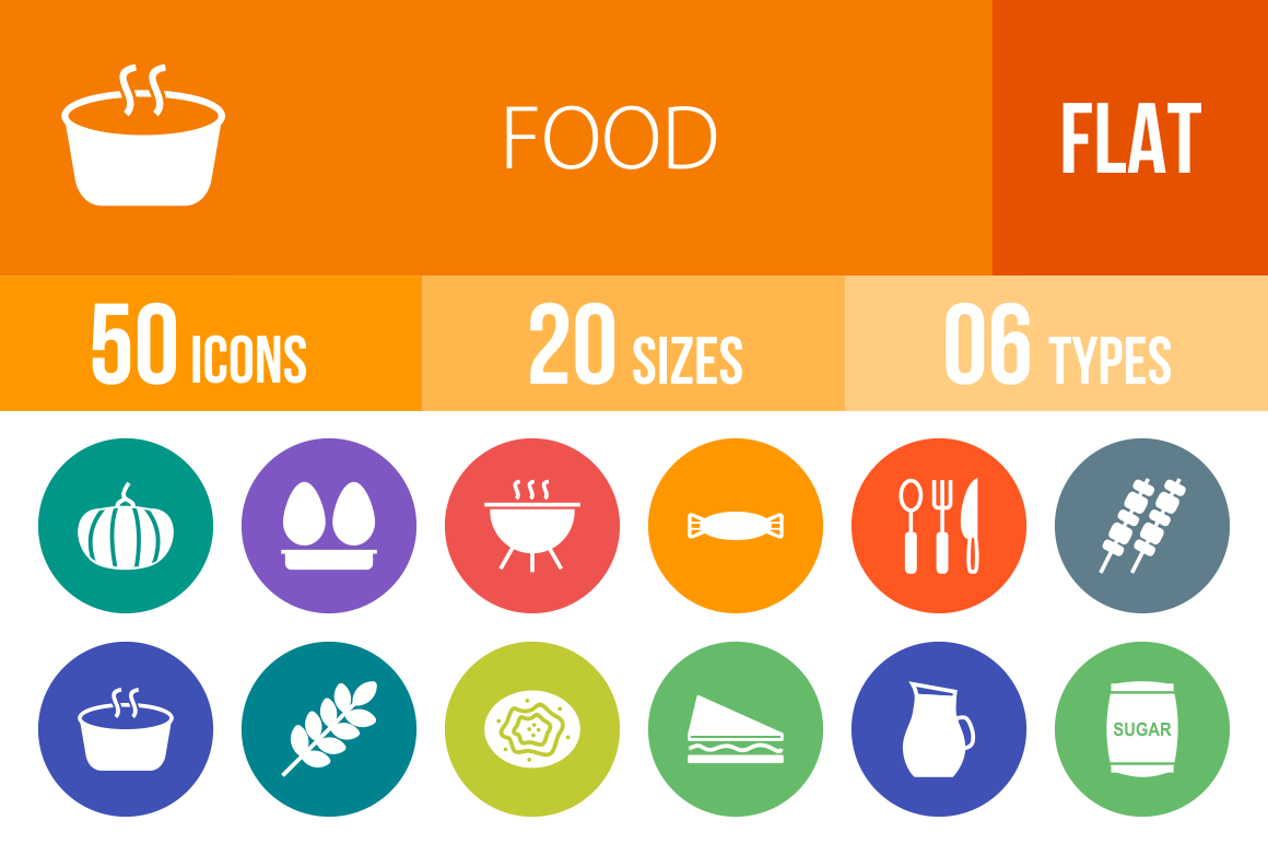 50 Food Flat Round Icons - Overview - IconBunny