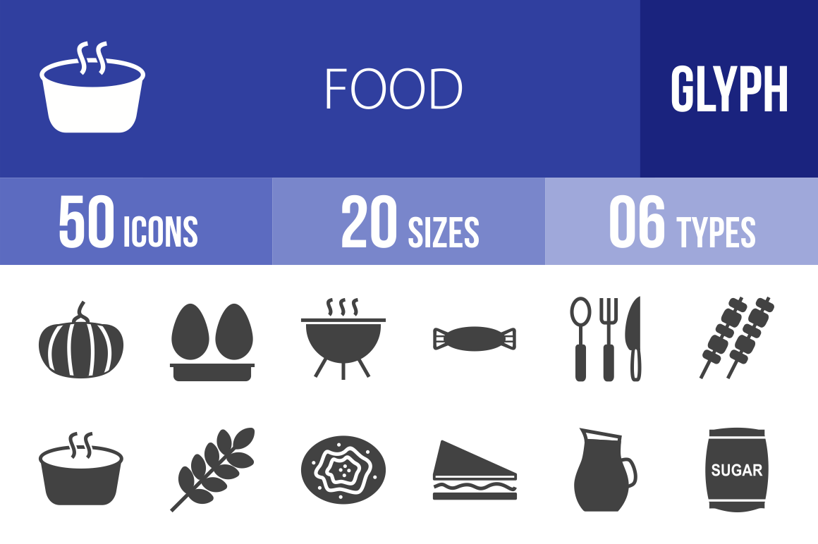 50 Food Glyph Icons - Overview - IconBunny