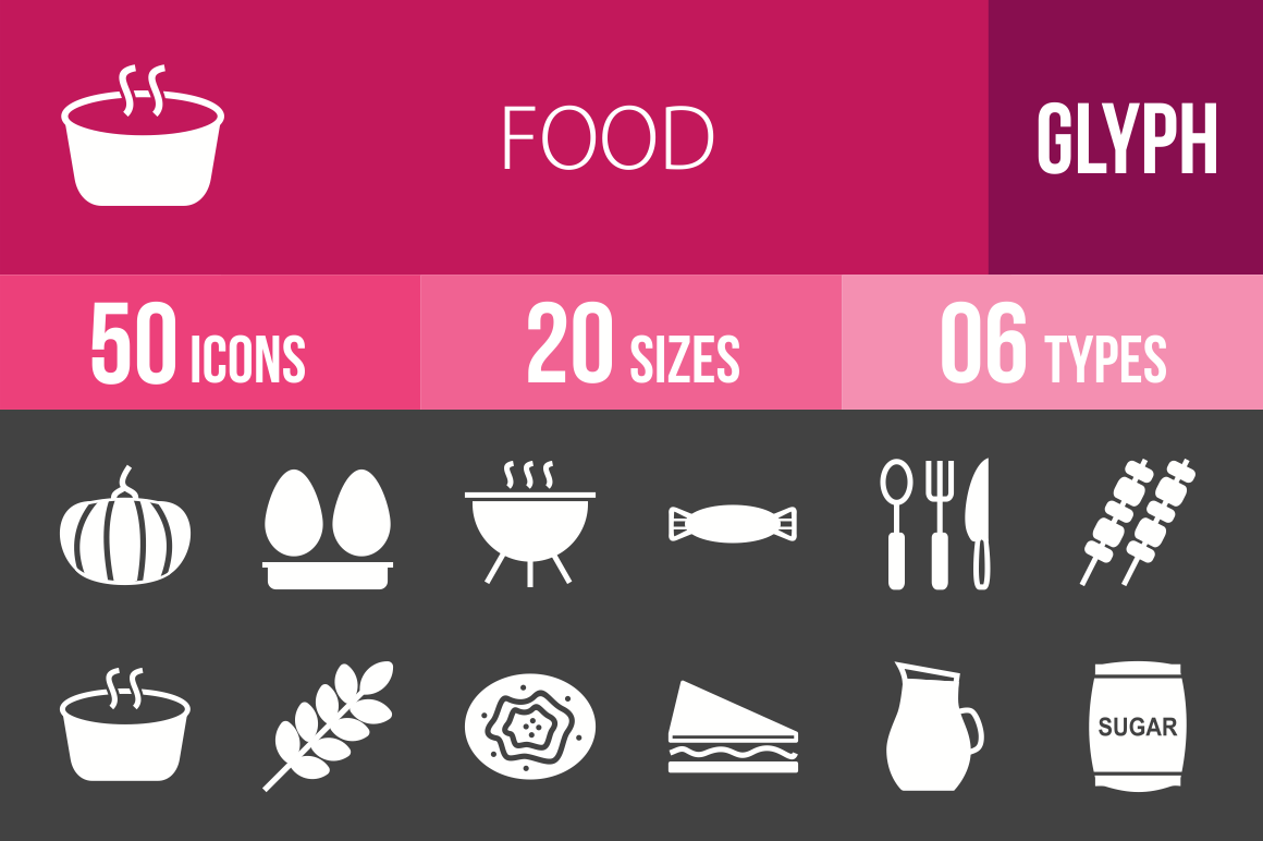 50 Food Glyph Inverted Icons - Overview - IconBunny