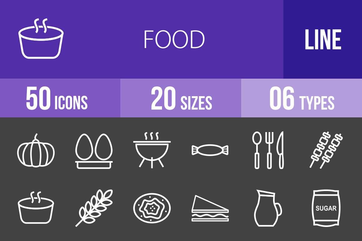 50 Food Line Inverted Icons - Overview - IconBunny