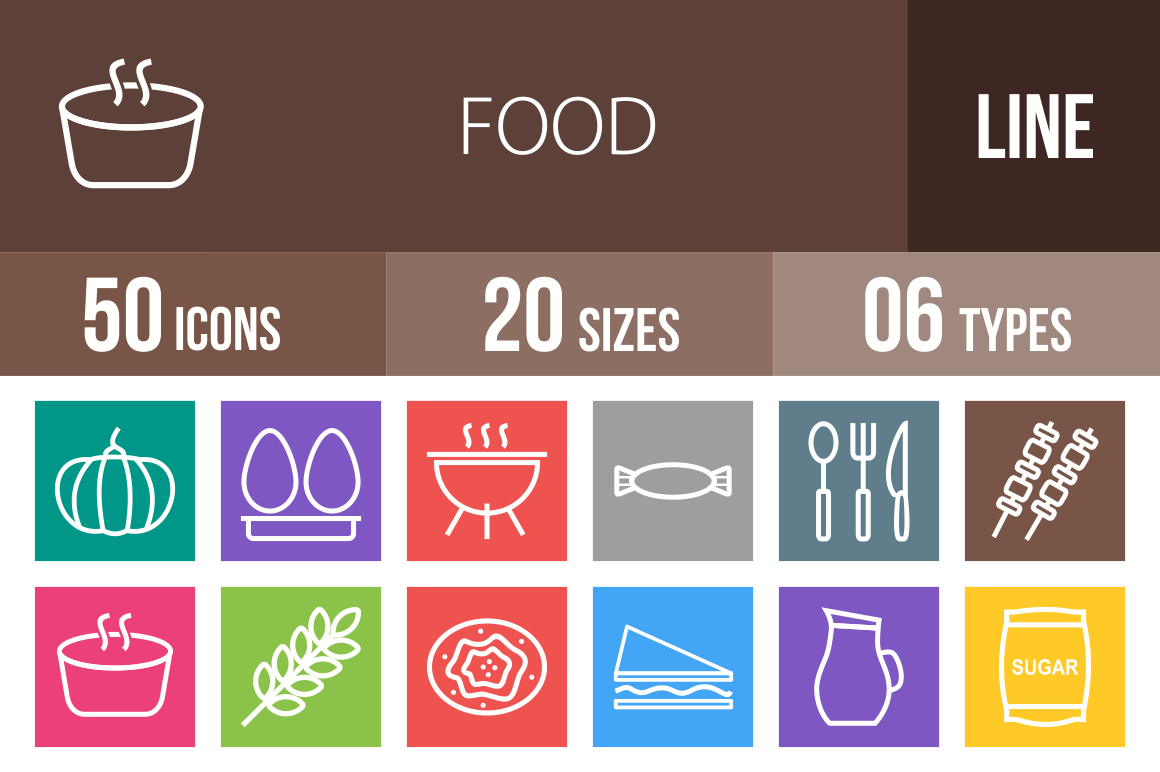 50 Food Line Multicolor B/G Icons - Overview - IconBunny