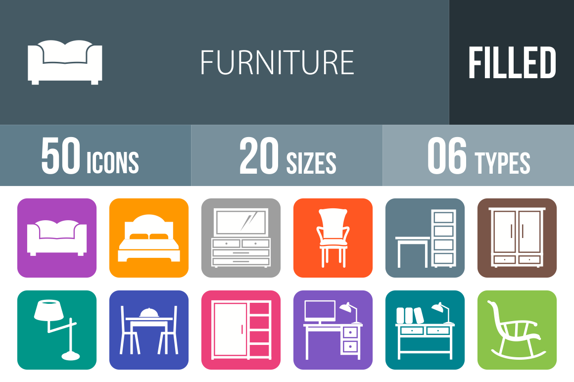 50 Furniture Flat Round Corner Icons - Overview - IconBunny