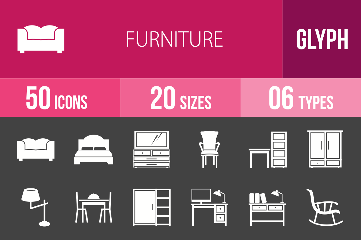 50 Furniture Glyph Inverted Icons - Overview - IconBunny