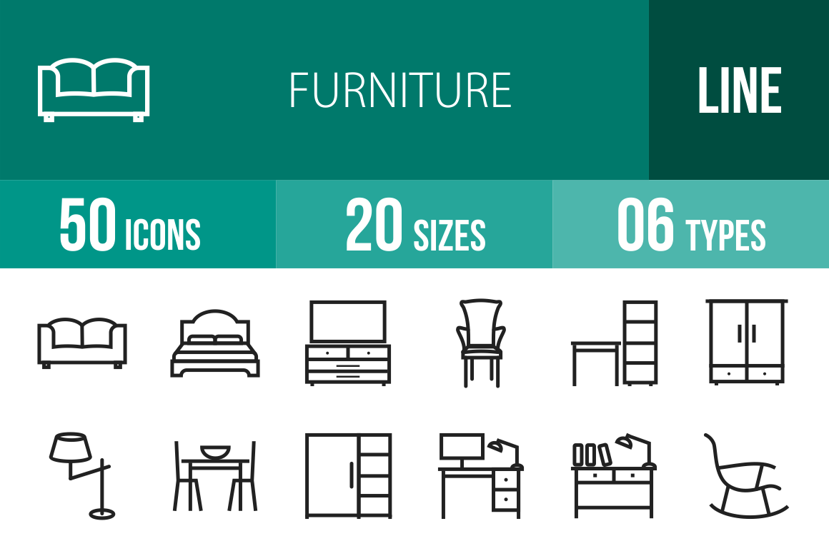 50 Furniture Line Icons - Overview - IconBunny