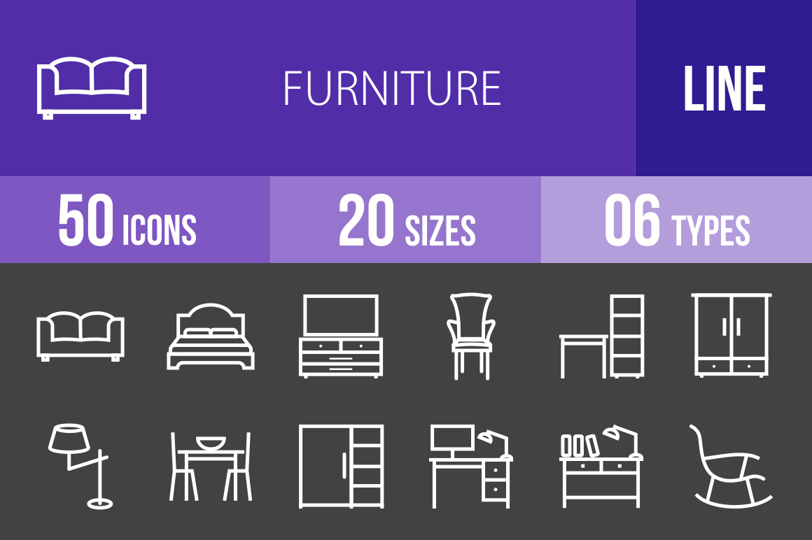 50 Furniture Line Inverted Icons - Overview - IconBunny
