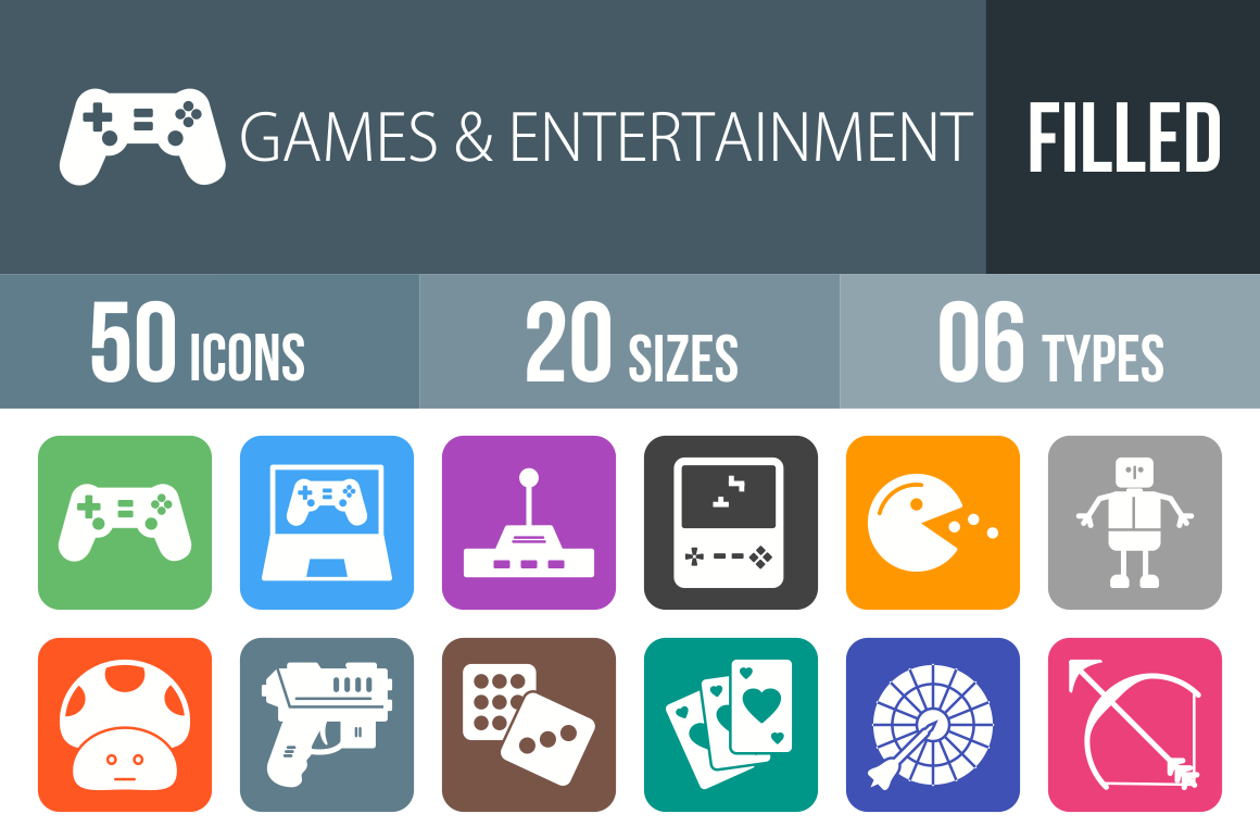 50 Games & Entertainment Flat Round Corner Icons - Overview - IconBunny