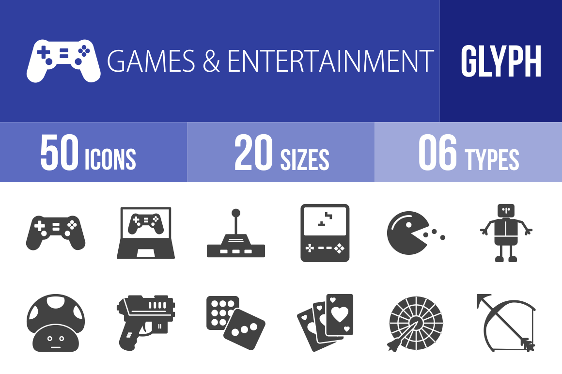 50 Games & Entertainment Glyph Icons - Overview - IconBunny