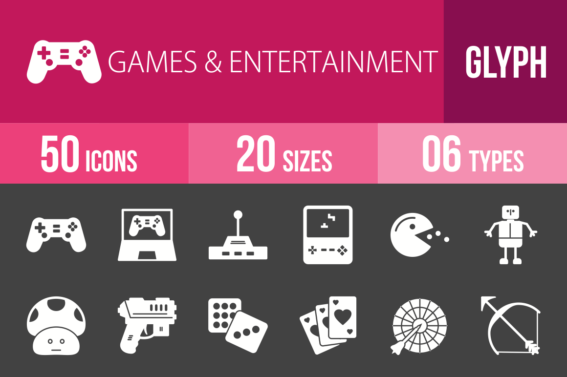 50 Games & Entertainment Glyph Inverted Icons - Overview - IconBunny