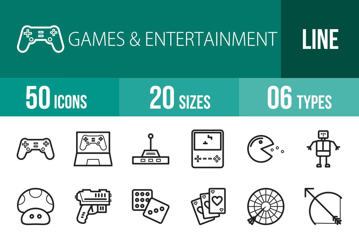 50 Games & Entertainment Line Icons - Overview - IconBunny
