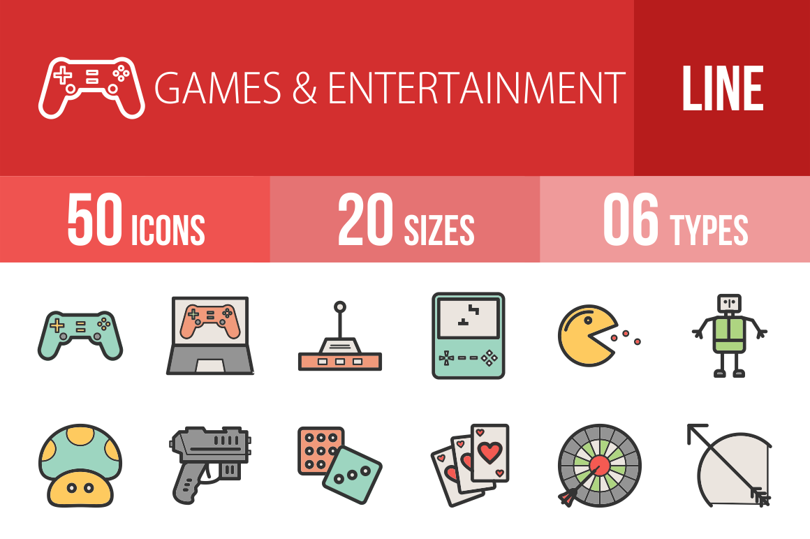 50 Games & Entertainment Line Multicolor Filled Icons - Overview - IconBunny