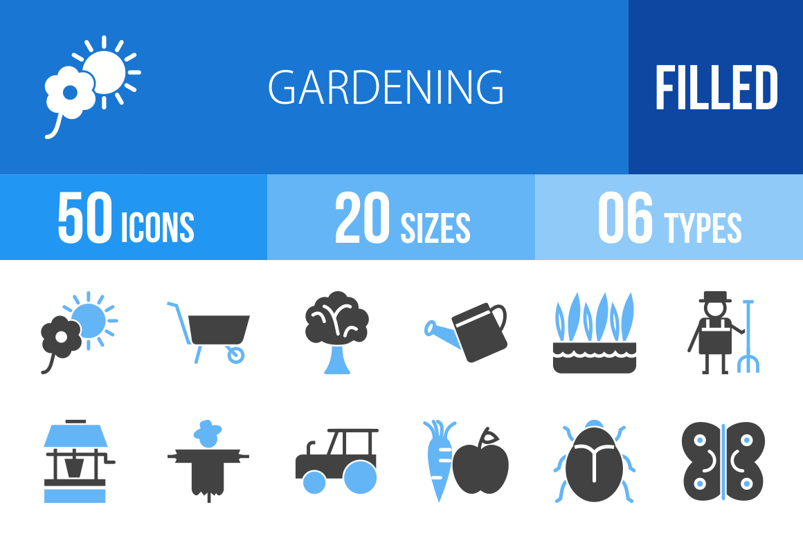 50 Gardening Blue & Black Icons - Overview - IconBunny
