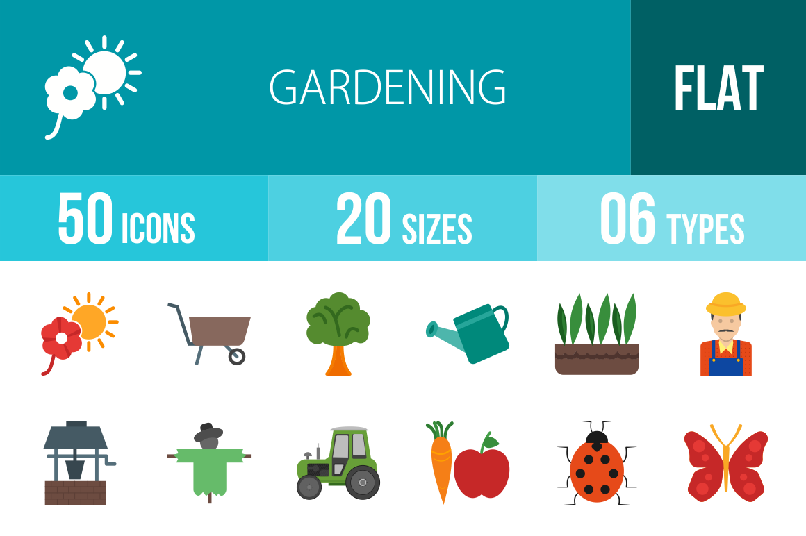 50 Gardening Flat Multicolor Icons - Overview - IconBunny
