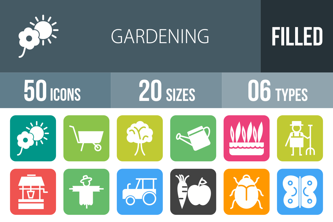 50 Gardening Flat Round Corner Icons - Overview - IconBunny