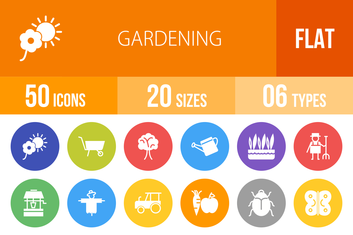 50 Gardening Flat Round Icons - Overview - IconBunny