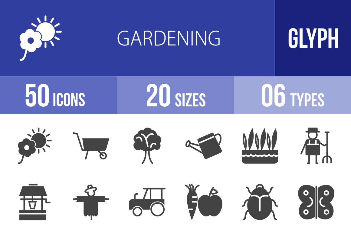 50 Gardening Glyph Icons - Overview - IconBunny