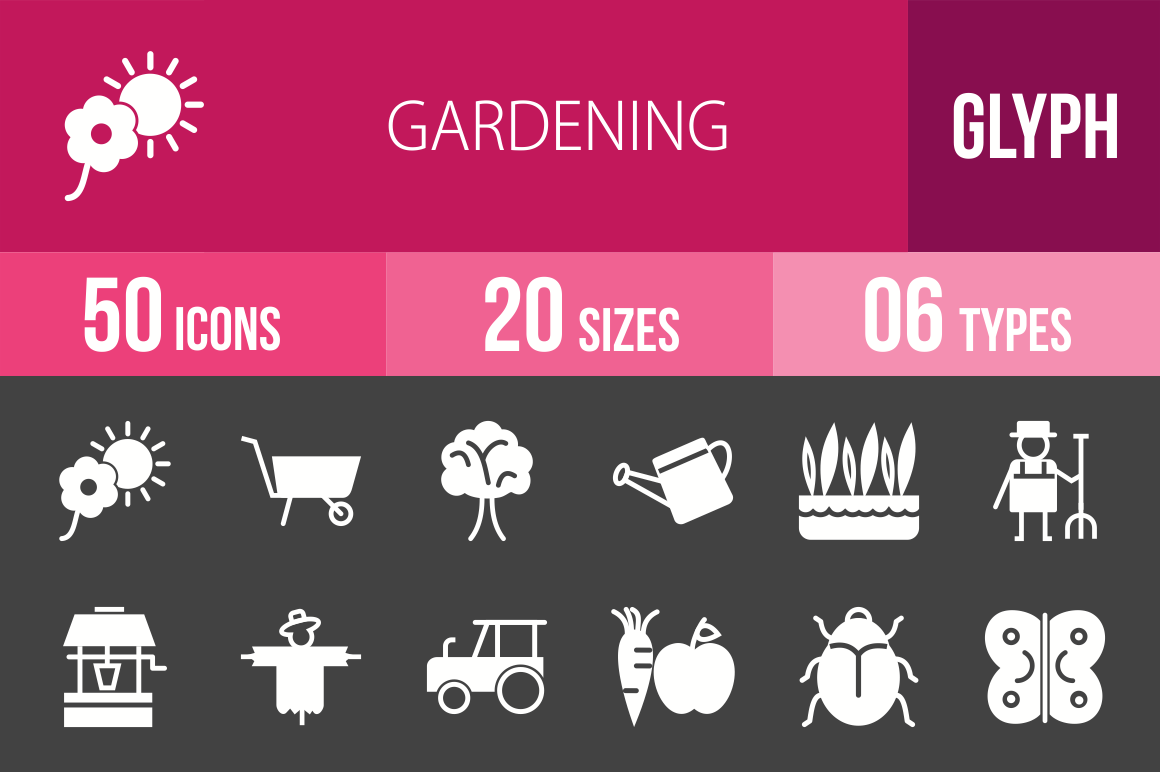 50 Gardening Glyph Inverted Icons - Overview - IconBunny